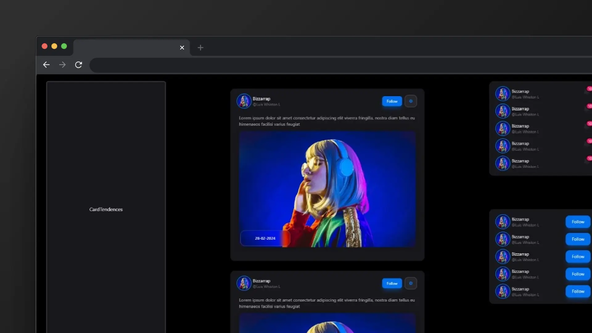 Captura de pantalla del proyecto Red social Cookie